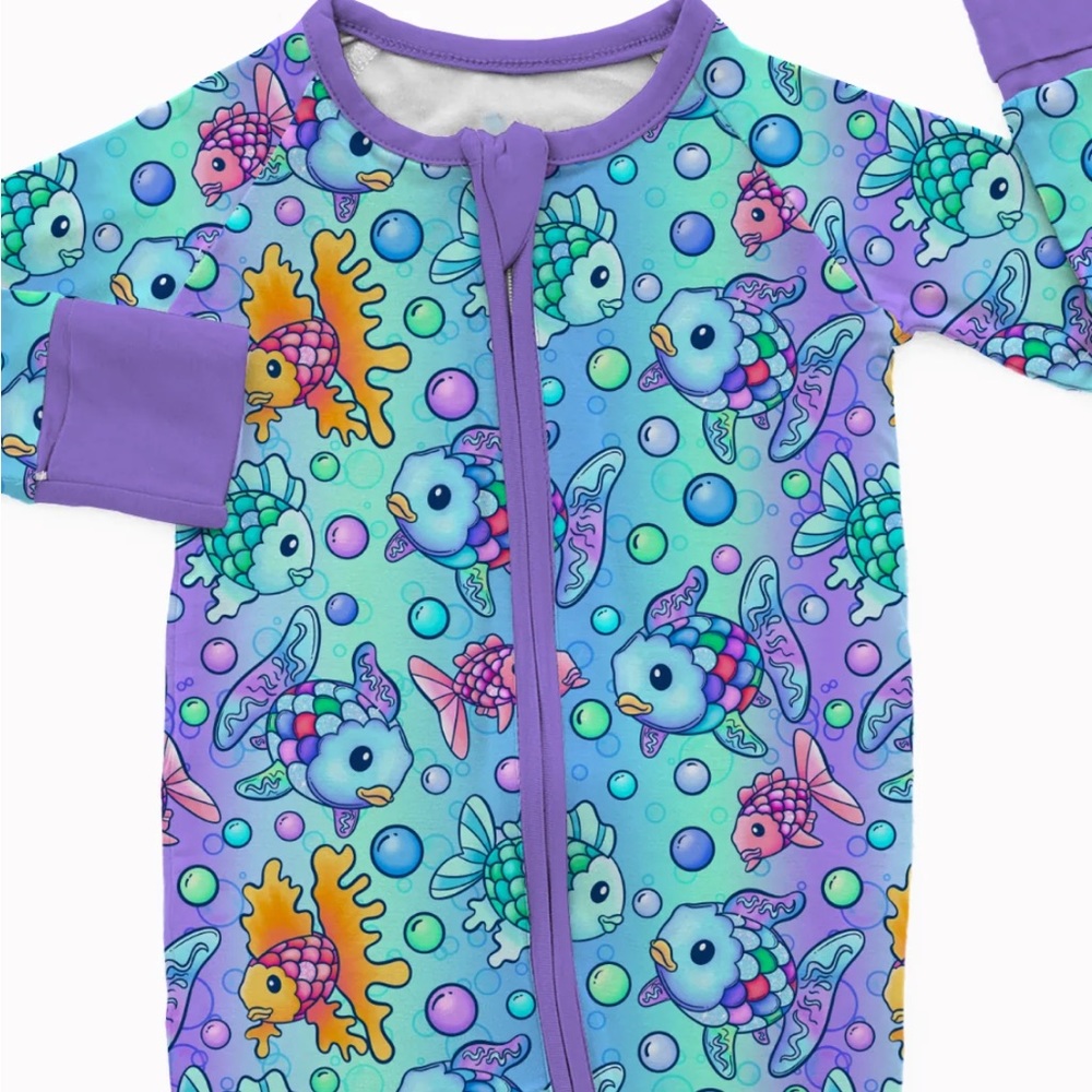 Rainbow Giving Fish Bamboo Zippy by Millie Rose 3/6 Mos